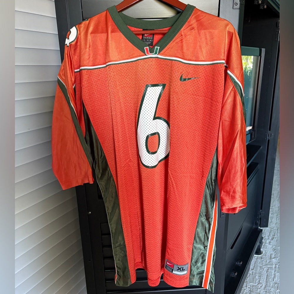 Nike Men's Miami Hurricane Vibrant Orange and Dark Green Jersey